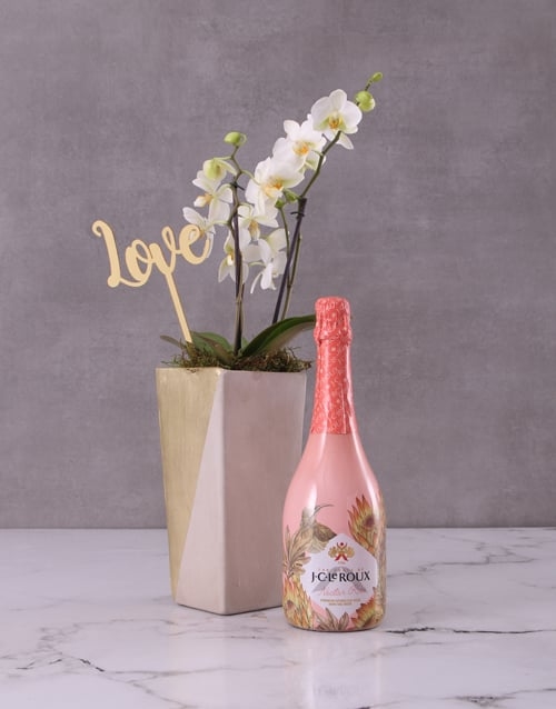 Bubbly Orchids In Gold Vase