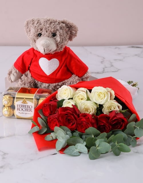 Ravishing Red And White Rose Surprise
