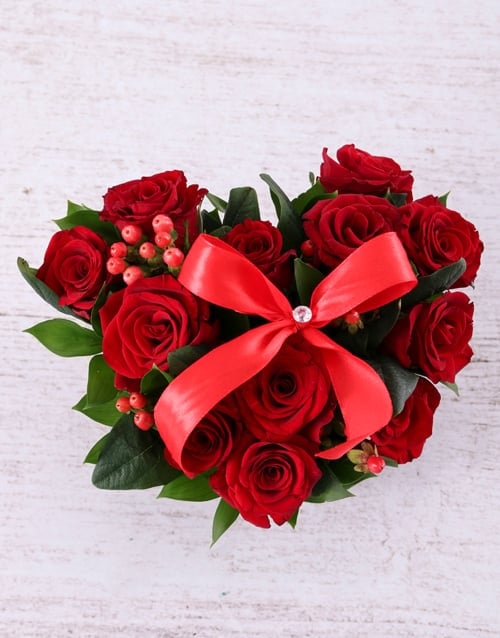 Red Heart Roses In Pot