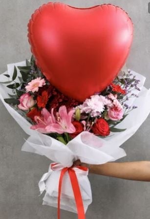 Cupids Arrow Mixed Bouquet And Balloon