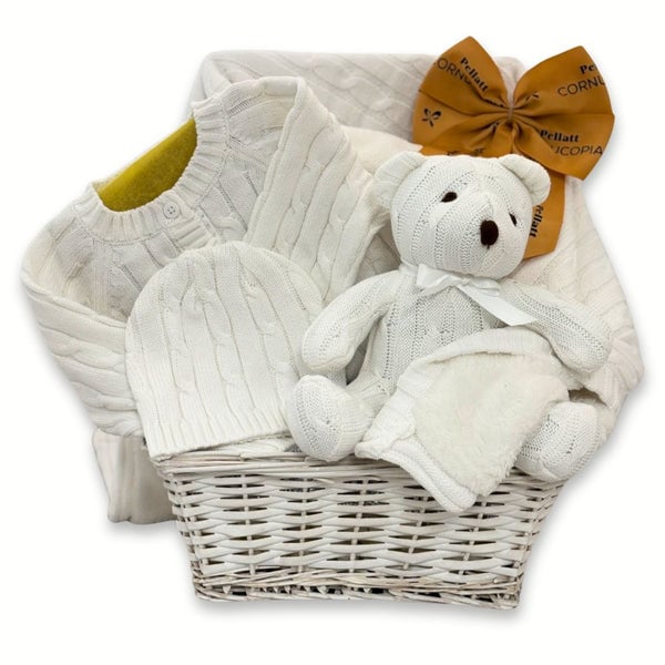 Stylish in White Unisex Baby Gift Basket Stylish in White Unisex Baby Gift Basket