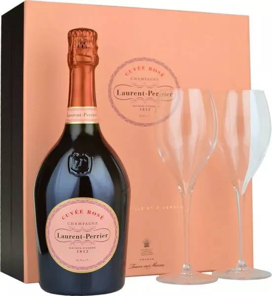 Laurent Perrier Rose NV Champagne 75cl with 2 Glasses Gift Set
