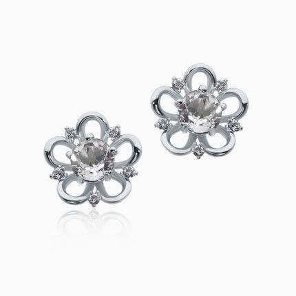 Ornate Sak Silver Crystal Earrings