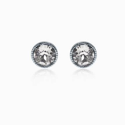 Rope Rounds M Silver Crystal Earrings - Crystal