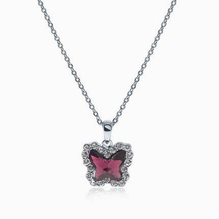 Studded Butterfly Silver Crystal Necklace