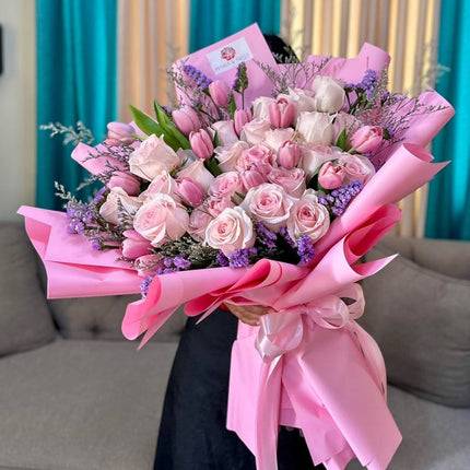 Pink roses and tulips