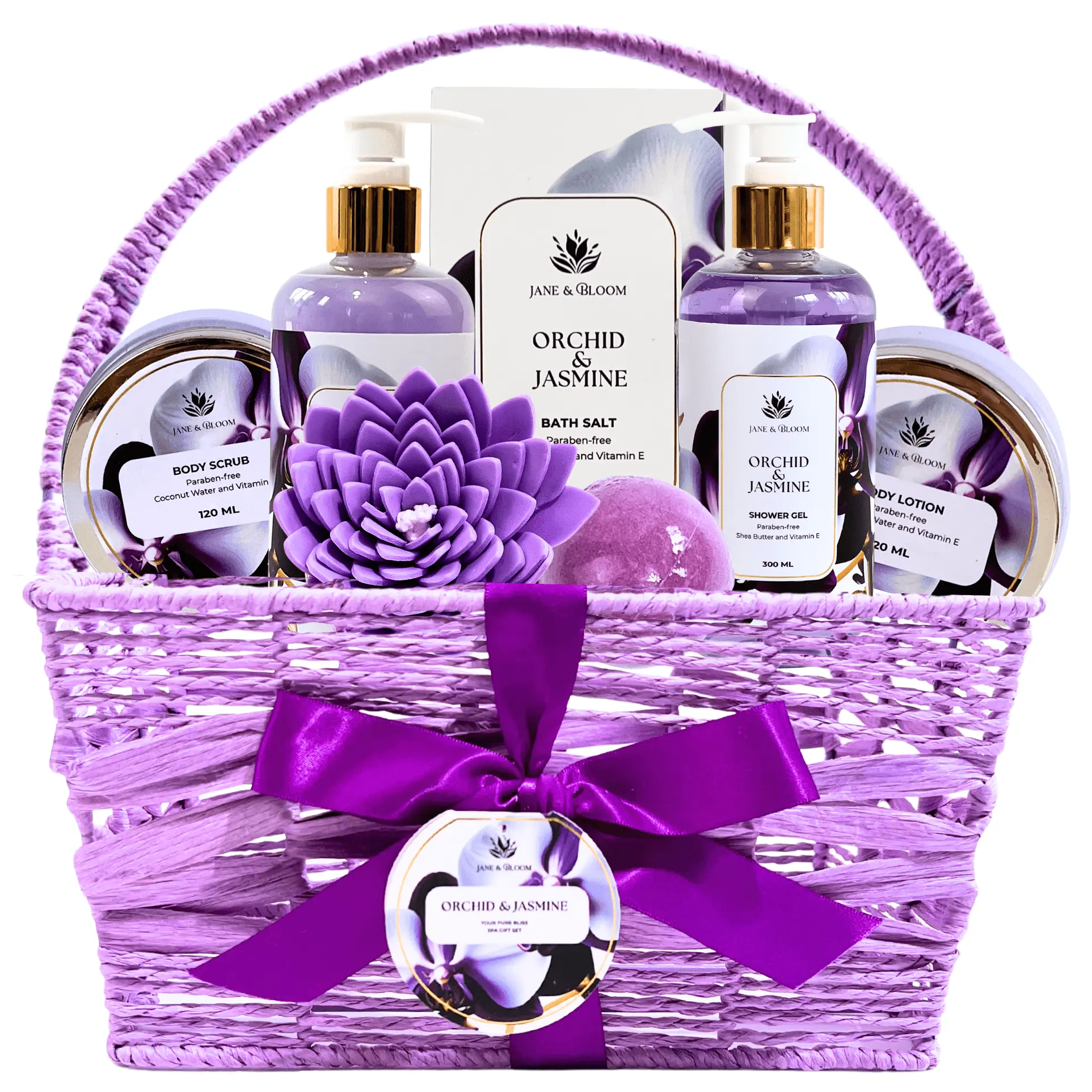 Orchid &amp; Jasmine – Elegant Purple Spa Gift Basket