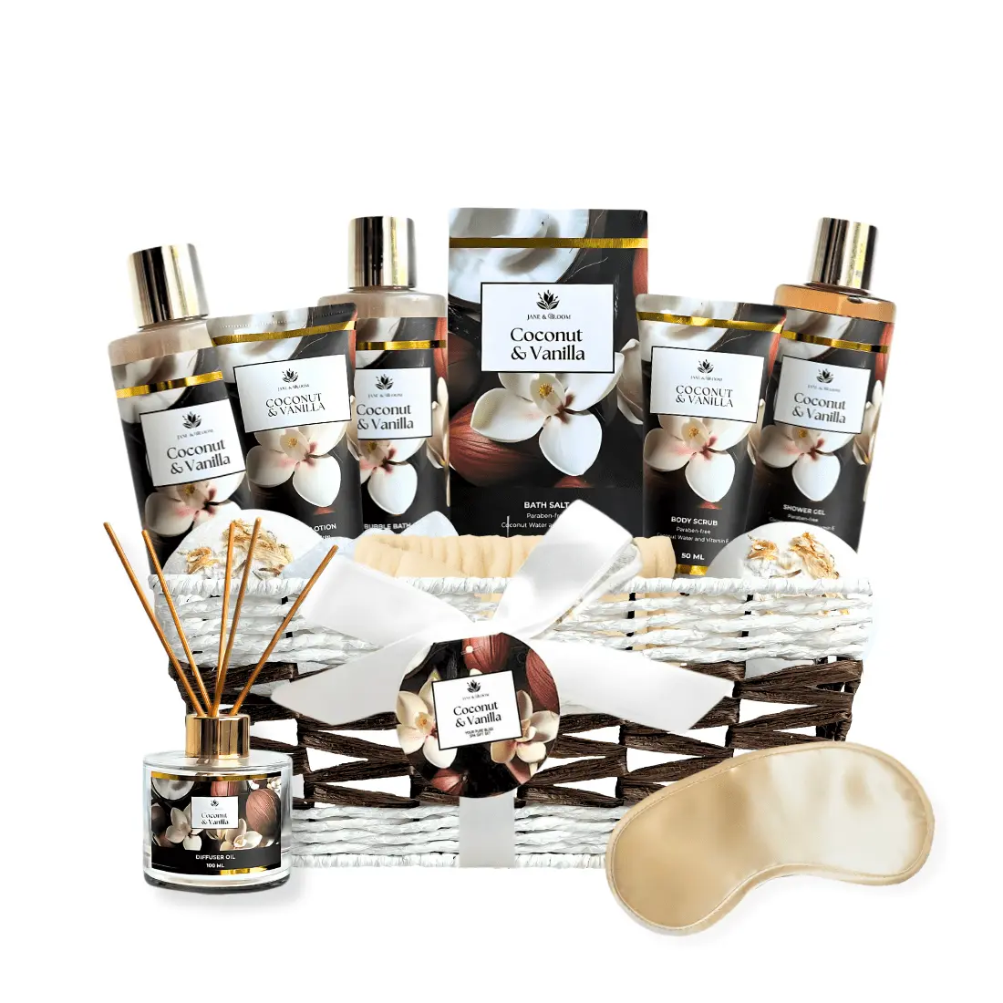Coconut &amp; Vanilla Basket – Luxurious Bath &amp; Body Gift Basket