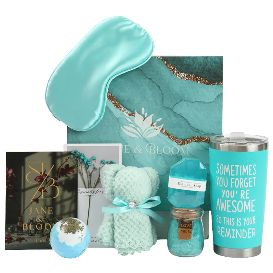 Calm &amp; Bloom Deluxe – Teal Spa Gift Box with Towel Bear