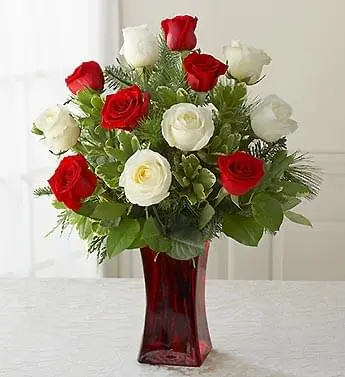 Long-Stemmed White and Red Roses