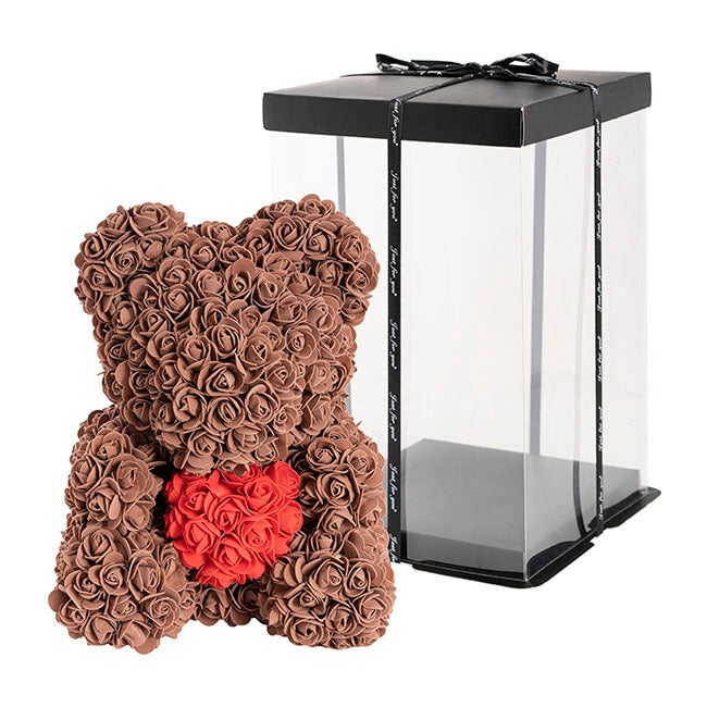 Rose Bear Ted w Red Heart Chocolate (35cmH)