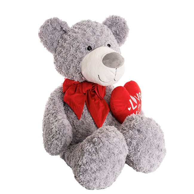 Polar Bear Winston w Bow & Plush Heart Grey (HT90//62cmST)
