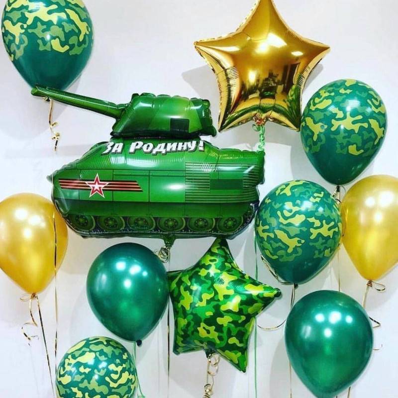 Buket,iz,sharov,s,fol_girovannoj,fyrogu,tank,na,23,fevralya