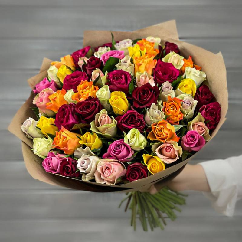 Bouquet,of,51,different,colored,roses,in,the,power,of,Kenya,40,cm.