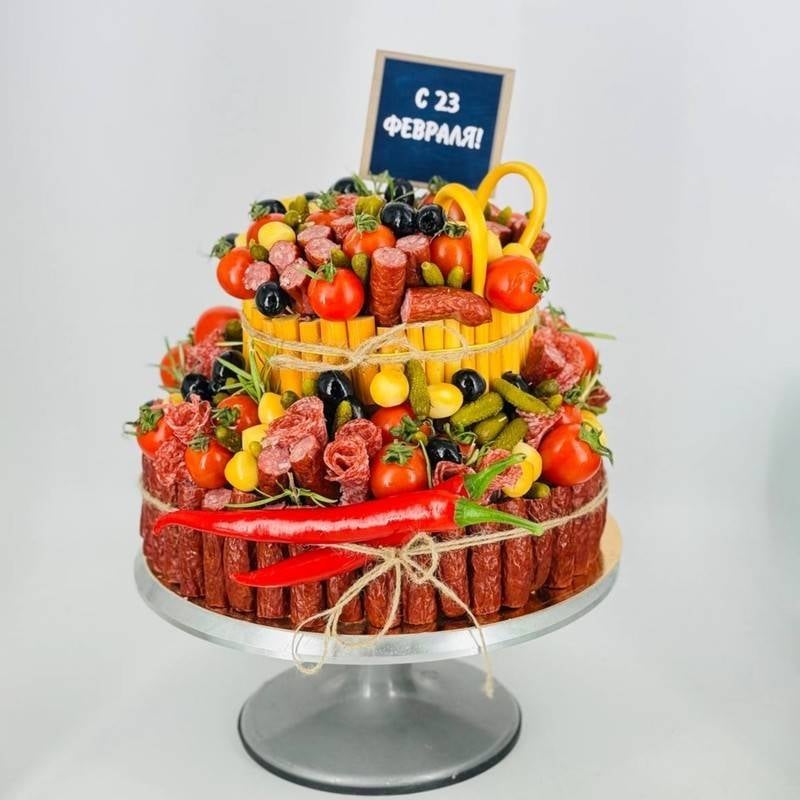 Podarok,in,China,,on,February,23rd.,Ogromnij,torte,with,sausage,and,cheese.,Sausage,Bouquet