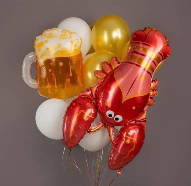 Podarochnij,nabor,sharov,s,geliem,dlya,muzhchini.,Pivnaya,kruzhka,s,lobsterom