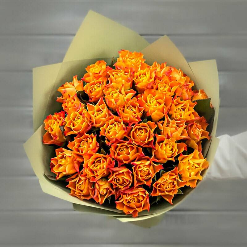 Bouquet,of,39,orange,roses,in,a,40,cm,package.