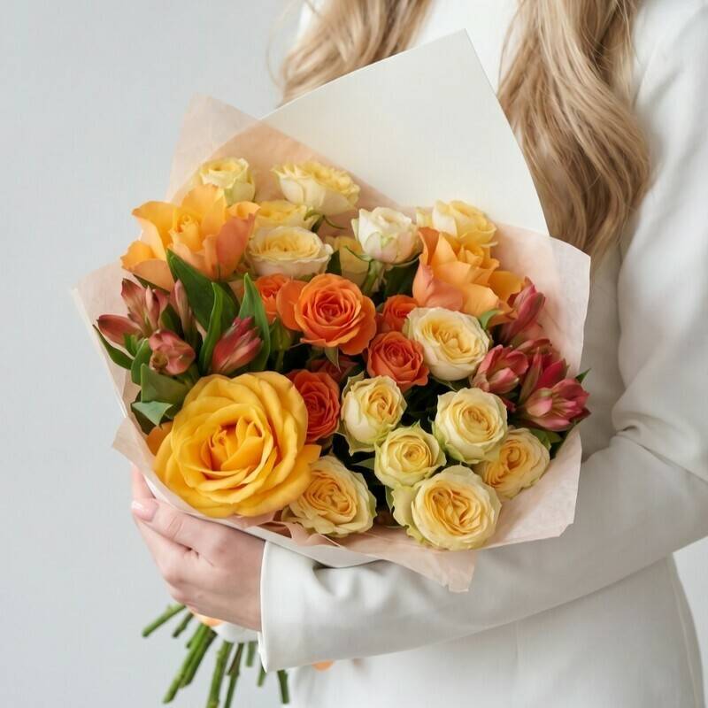 Bouquet,with,roses,and,alstroemeria,Spring,fragrance