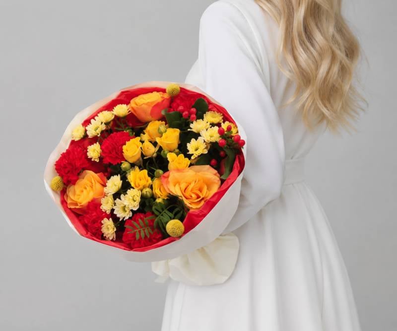 Bouquet,with,roses,and,chrysanthemum,Radiant,beauty