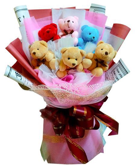 6 Pieces Teddy Bear in a Bouquet