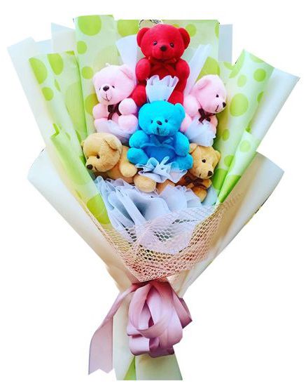 6 Pcs Teddy Bear in Bouquet