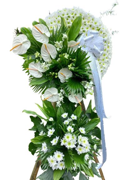 White Anthuriums with White Mums Wreath Spray