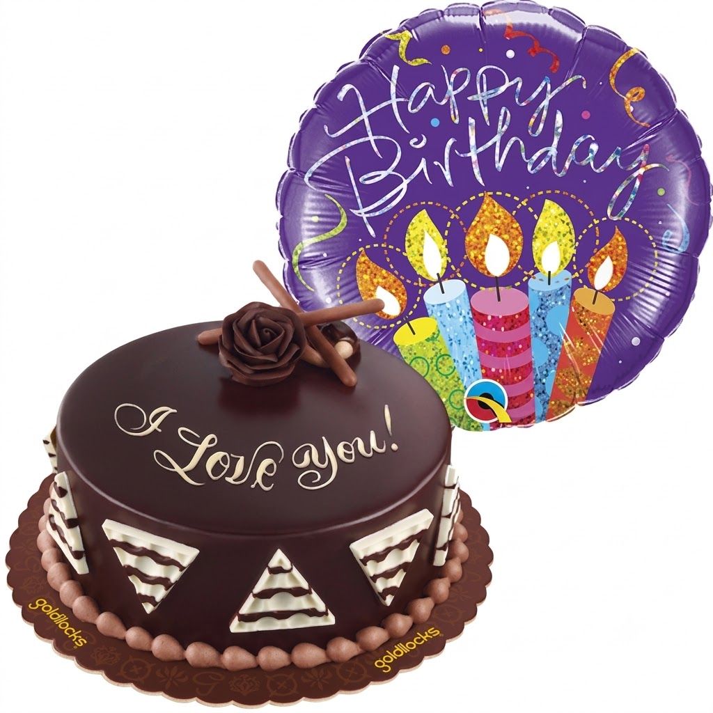 Birthday Balloon and Chocolate Cake