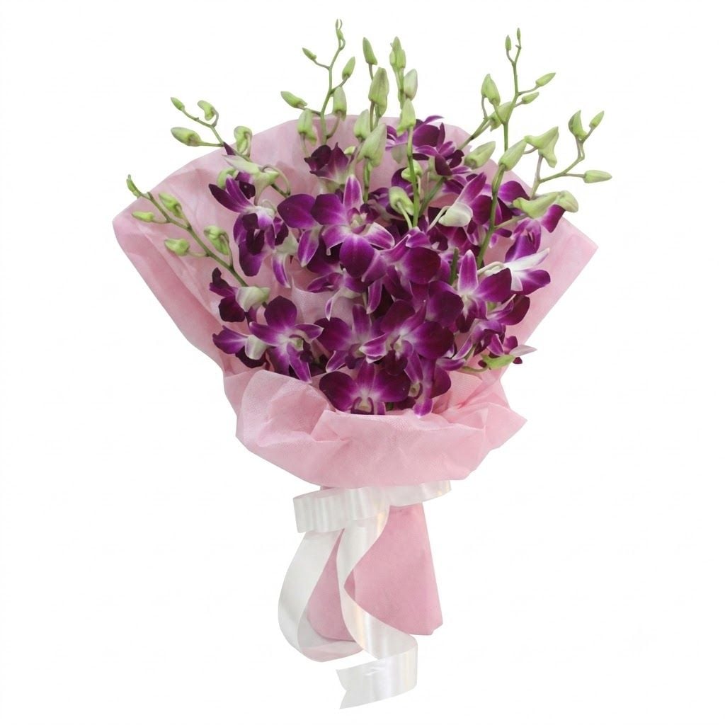 One Dozen Purple Orchids Bouquet