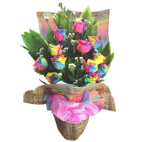12 Stems Rainbow Roses in Bouquet
