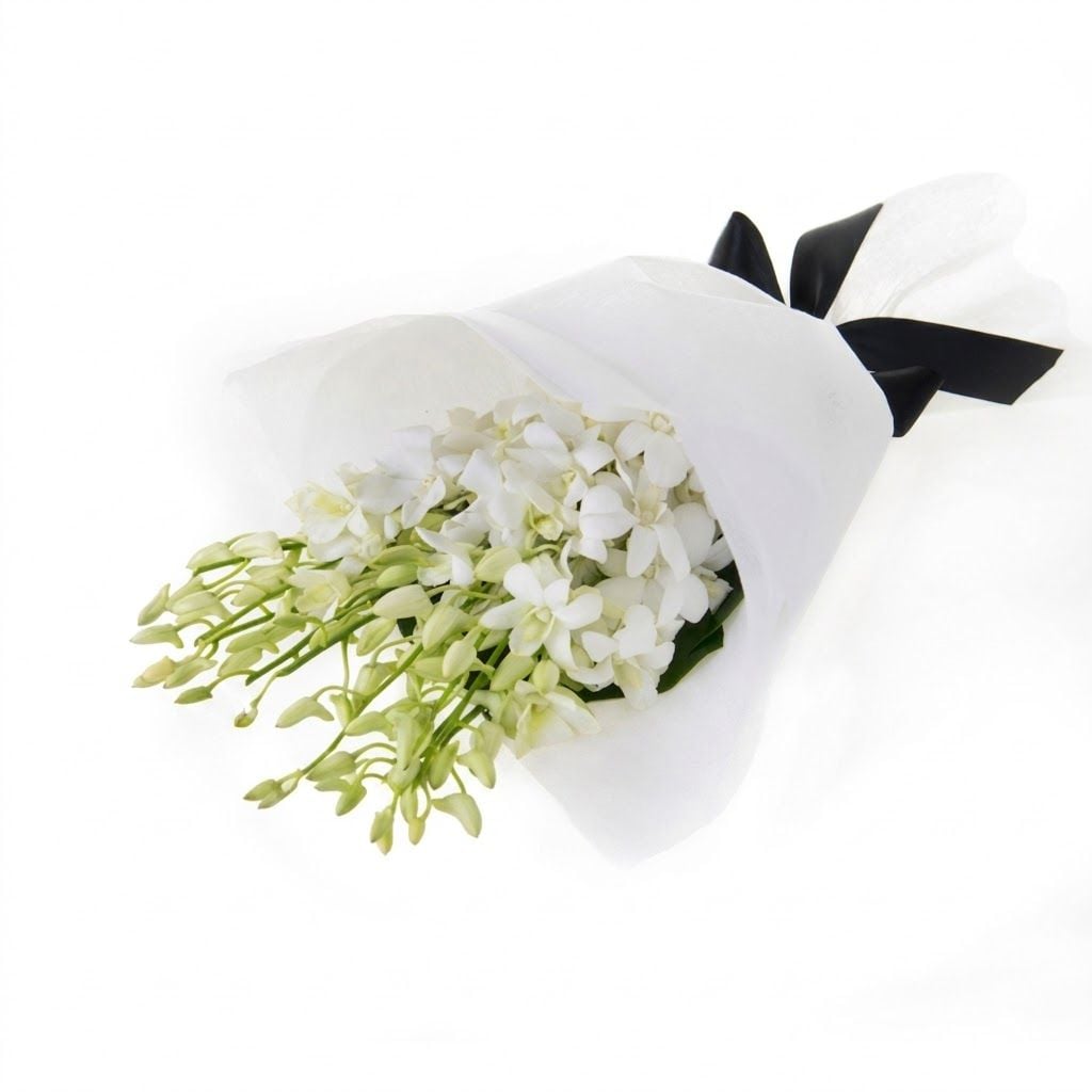 One Dozen White Orchids Bouquet