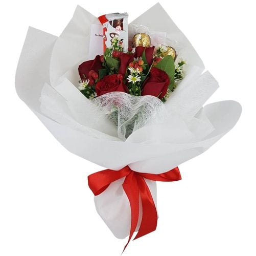 Red Roses with Chocolate in Bouquet