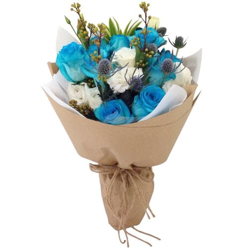 12 Pcs. White and Blue Roses Bouquet