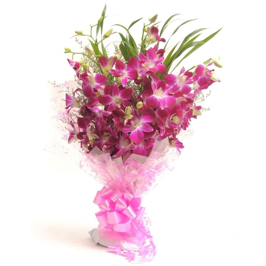 One Dozen Pink Orchids Bouquet