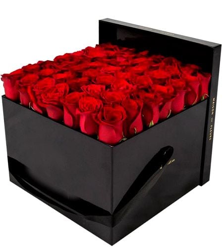 50 Pcs. Red Roses in Square Shaped Box