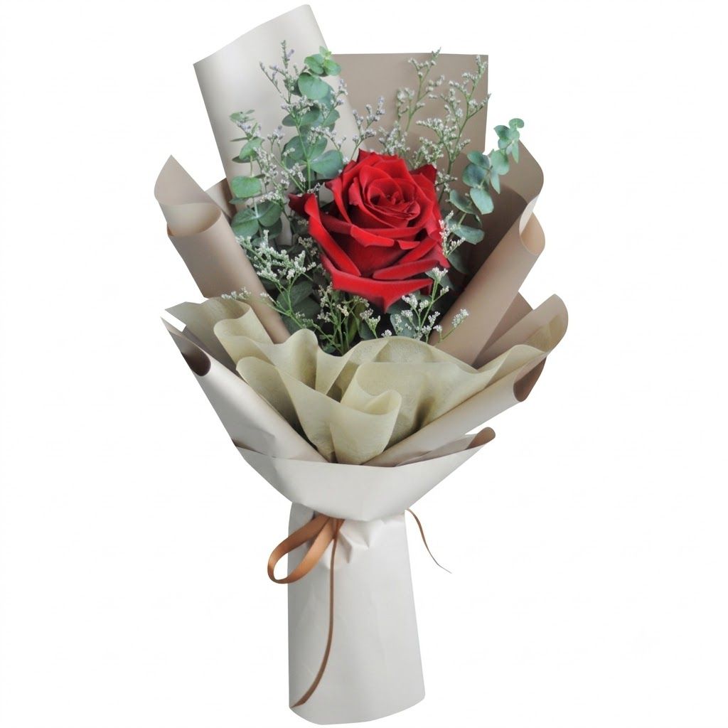 Single Red Color Roses in Bouquet