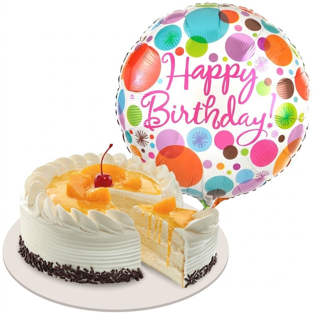Peach Mango Cake with Birthday Balloon