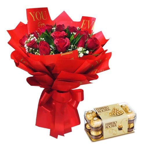 12 Pcs. Roses Bouquet with Ferrero Box