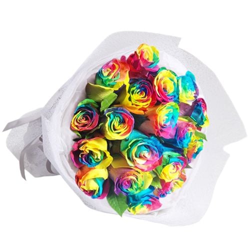 12 Beautiful Rainbow Roses in Bouquet