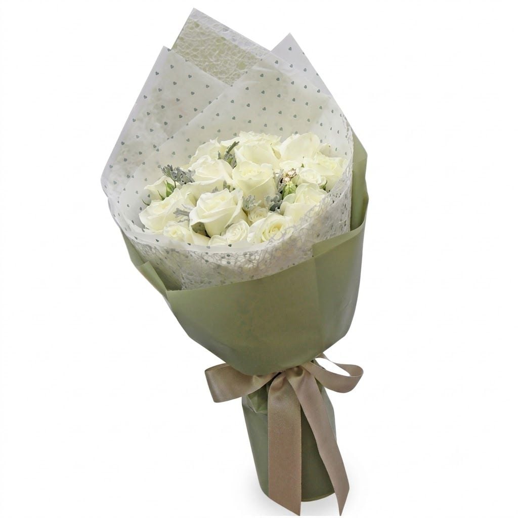 A Dozen of White Roses in Bouquet