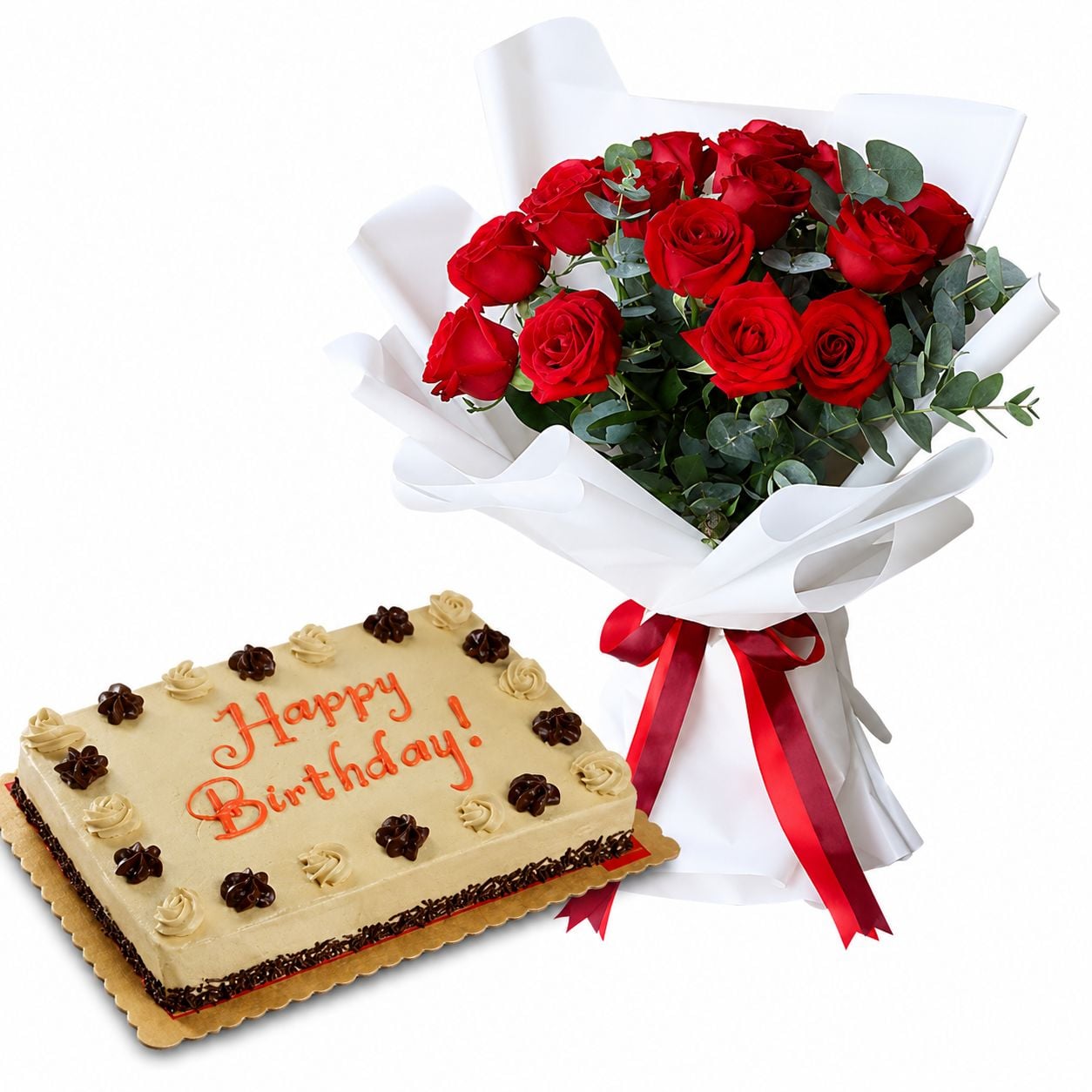 12 Red Roses with Mocha Dedication Cake