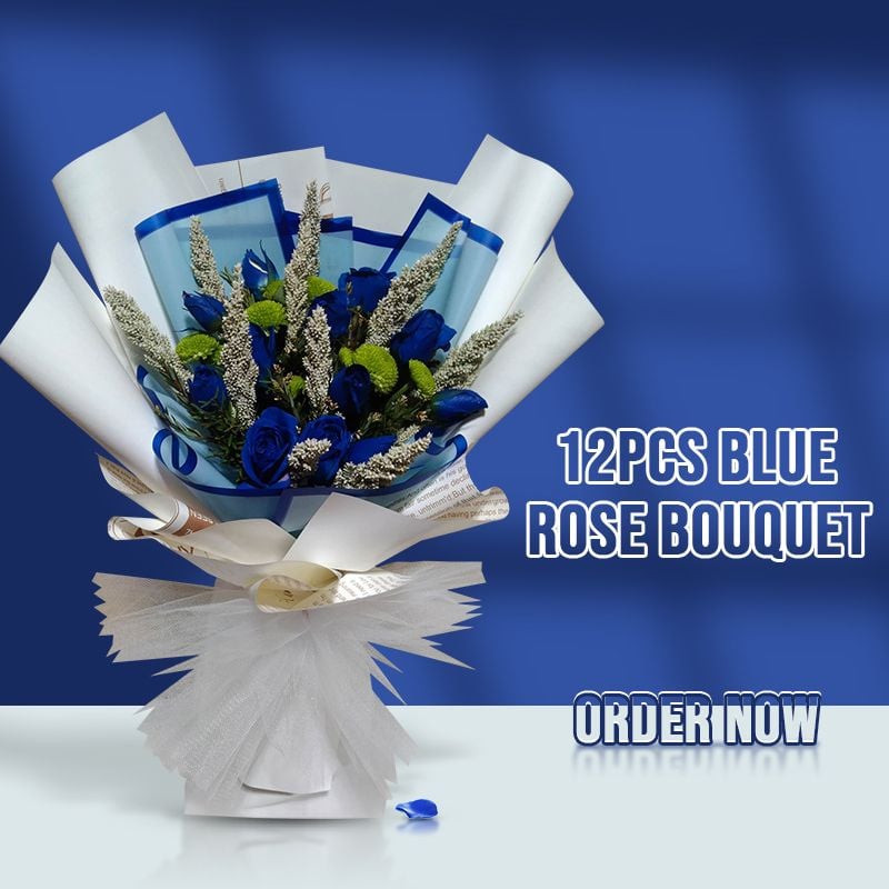 12 pcs. Blue Color Roses in Bouquet