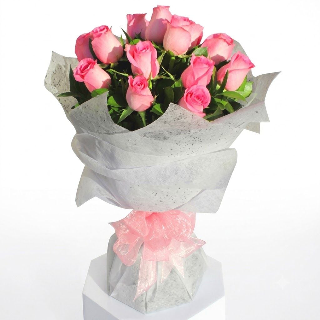 Being Female 12 Pink Roses Bouquet