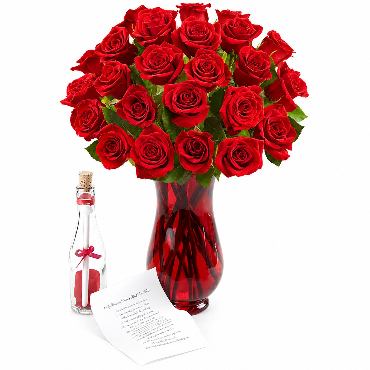 Message in a Bottle with Red Roses Vase #103