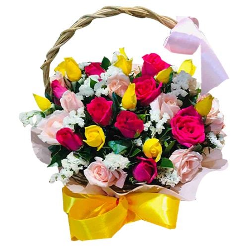 24 Soft Pink, Hot Pink & Yellow Roses