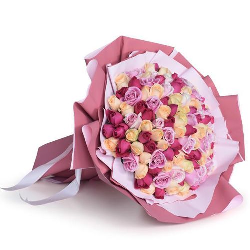 100 Pcs. Mixed Color Roses in Bouquet