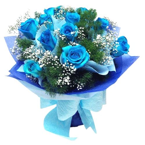 12 Pcs. Light Blue Color Roses Bouquet