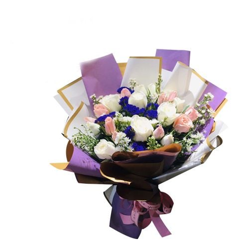 24 Pcs. Pink and White Roses Bouquet