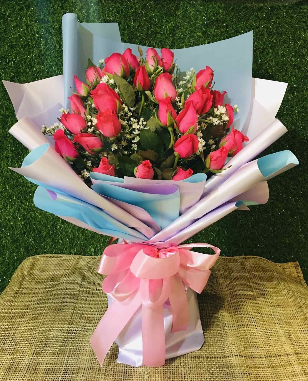 Bouquet of 24 Hot Pink Roses