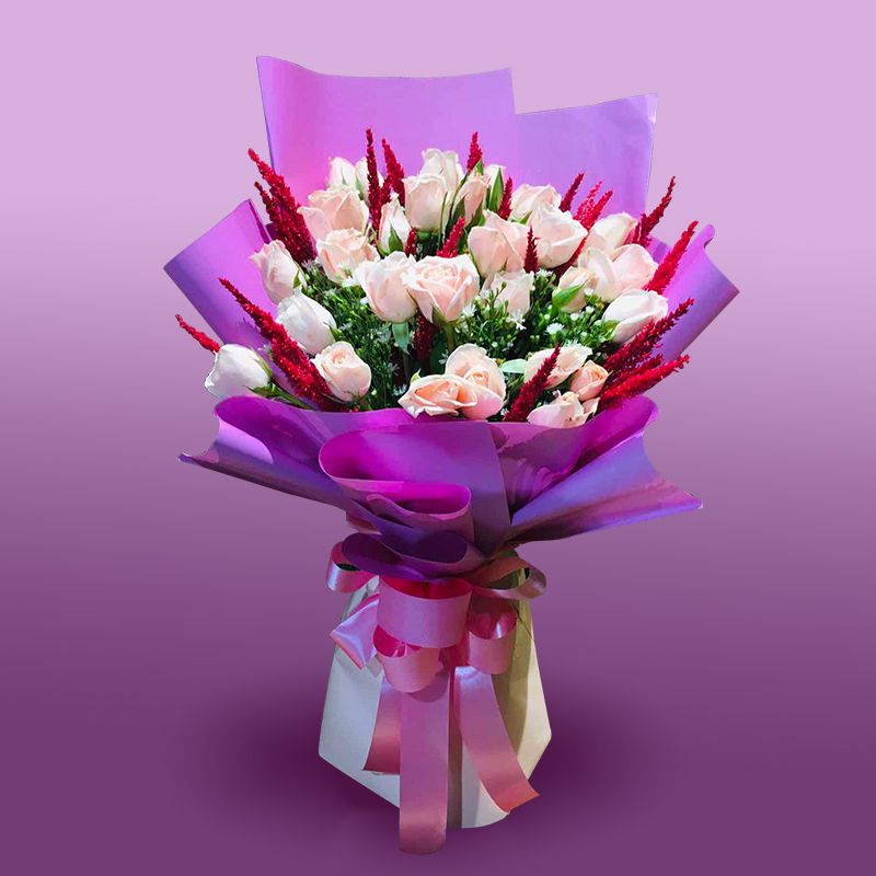 Blushing Beauty: 24 Soft Pink Rose Bouquet
