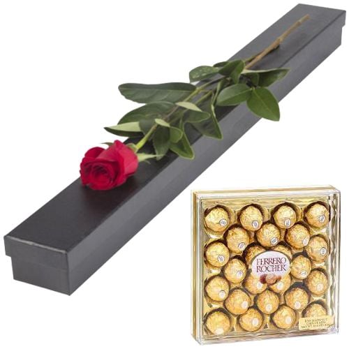 Single Red Roses Box with 24pcs Ferrero Chocolate Box#43